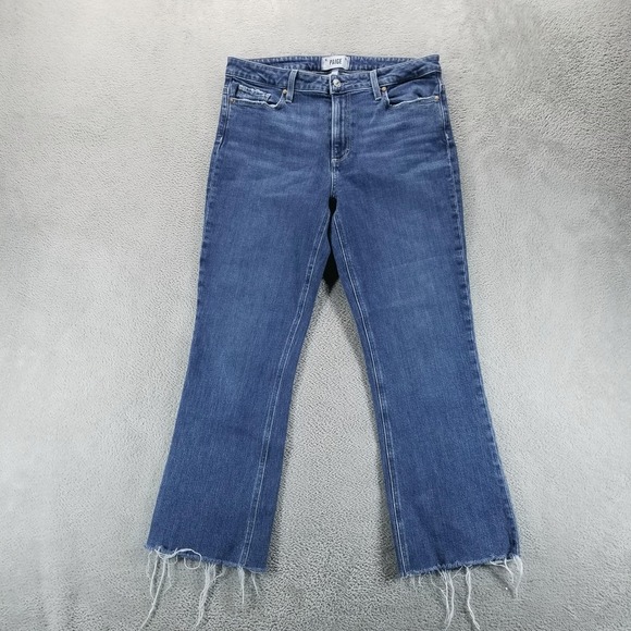PAIGE Denim - Paige Jeans Womens 30 Blue Colette Crop Flare Mid Rise Raw Fringe Stretch
